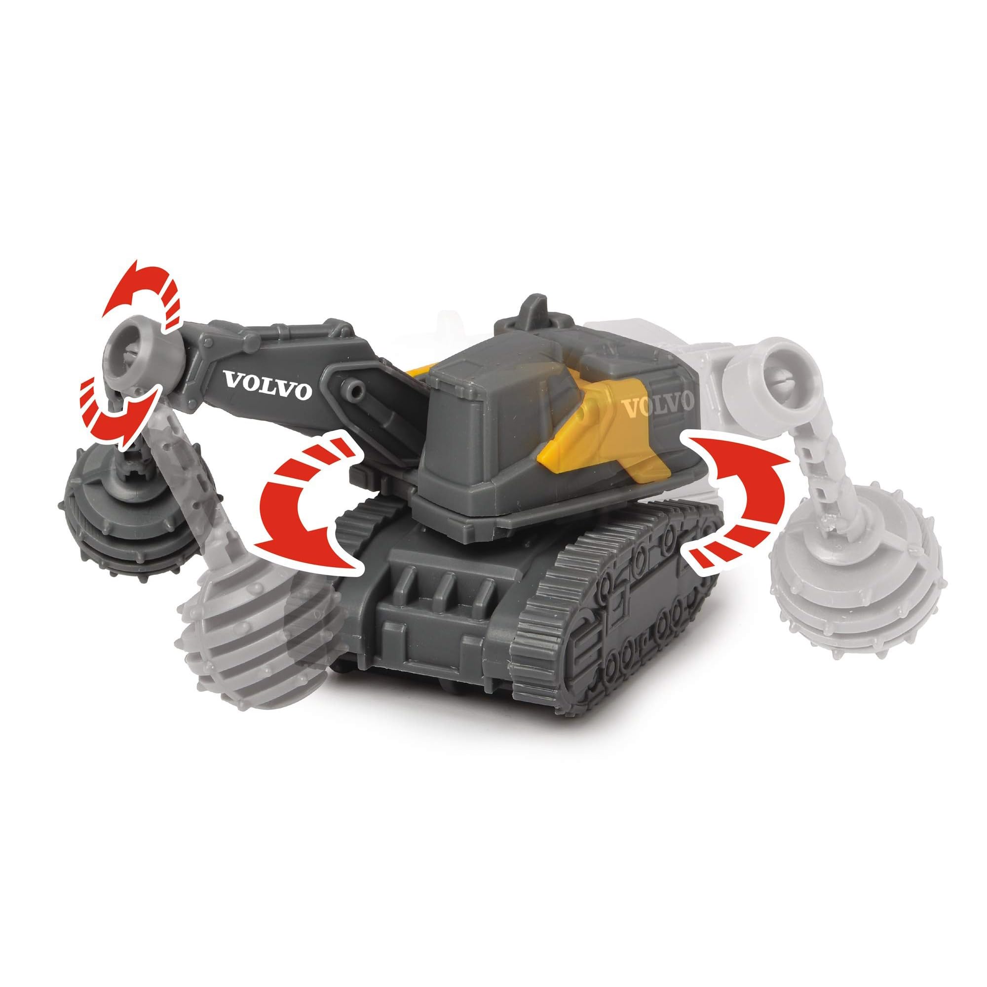 Dickie Toys Volvo Micro Workers 5er Set Baustellenfahrzeuge (je 10 cm) - Kinder Bagger Spielzeug, Radlader & Muldenkipper Auto Spielzeug mit Freilauf, Fahrzeuge ab 3 Jahren, gelb/grau - 203722008 - Image 3