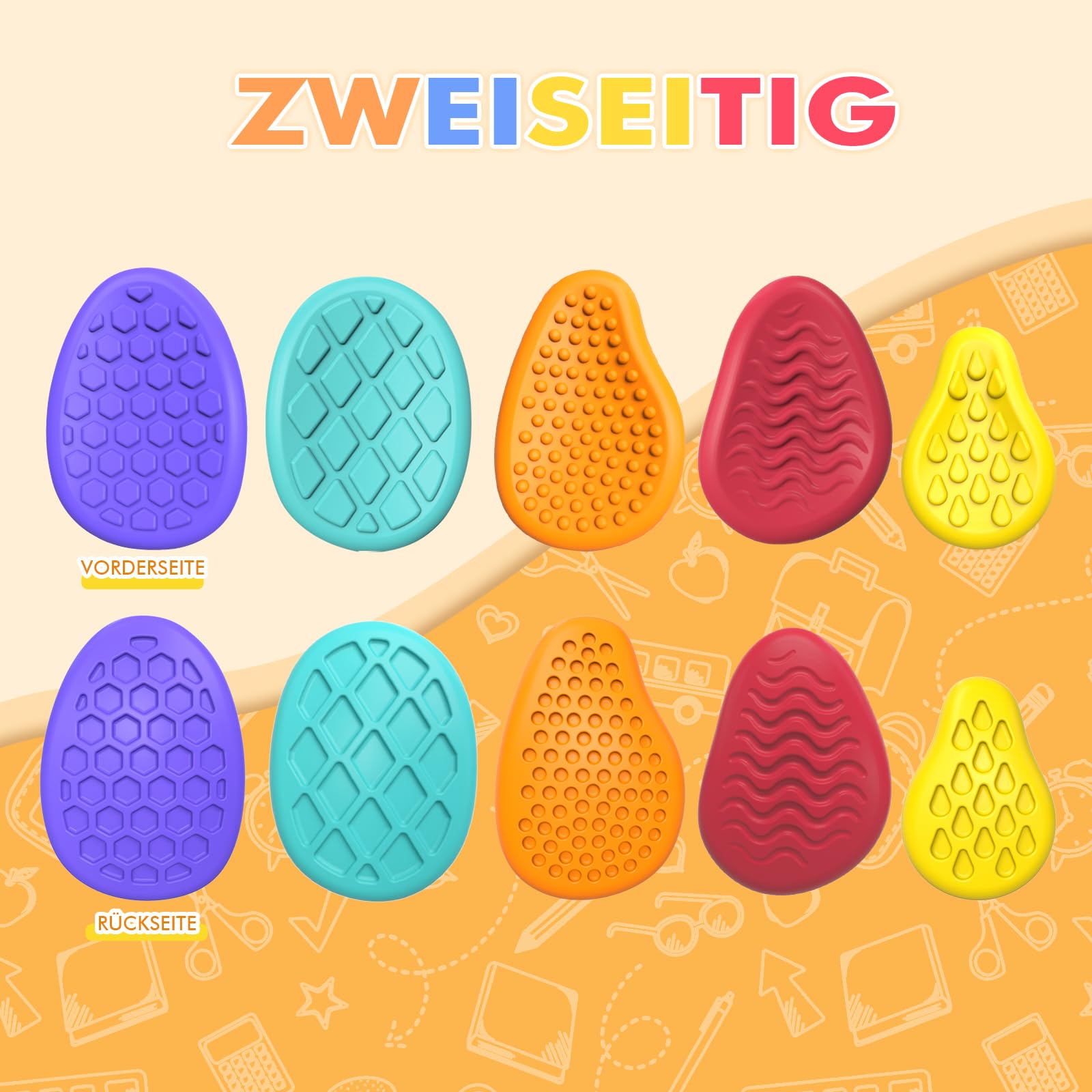 Bdwing Silikon Fidget Toys Sensory Stones, 6 Stück Sensorik Spielzeug Anti Stress Spielzeug, Worry Stone Stressabbau Reliever Geschenk für Kinder und Erwachsene, ADHS & Autismus Sensory Toys - Image 6