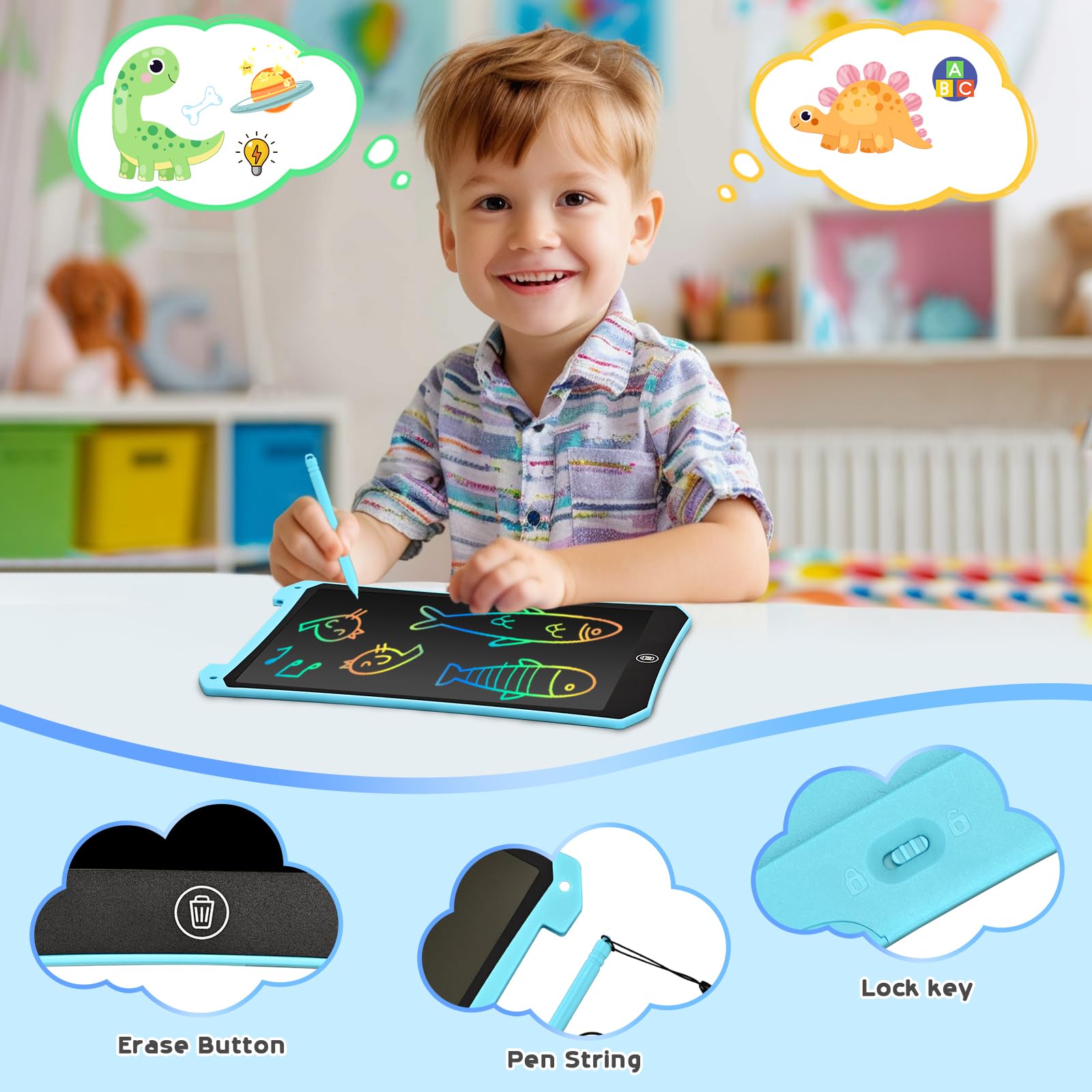 BlueSwan Maltafel Zaubertafel Reise Spielzeug für Unterwegs Kinder 2 3 4 5 6+ Jahre,10 Zoll LCD Schreibtafel mit löschfunktion,Beschäftigung im Flugzeug Autofahrt Restaurant Kleinkind Geschenk,Blau - Image 3