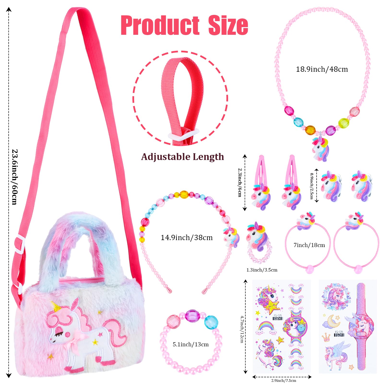 Apricitie Einhorn Handtasche - Geschenkset mit Schmuck für Mädchen (3-7 Jahre) - Einhorn Kinderschmuck: Halskette, Armband, Ring, Haarspange - Image 8