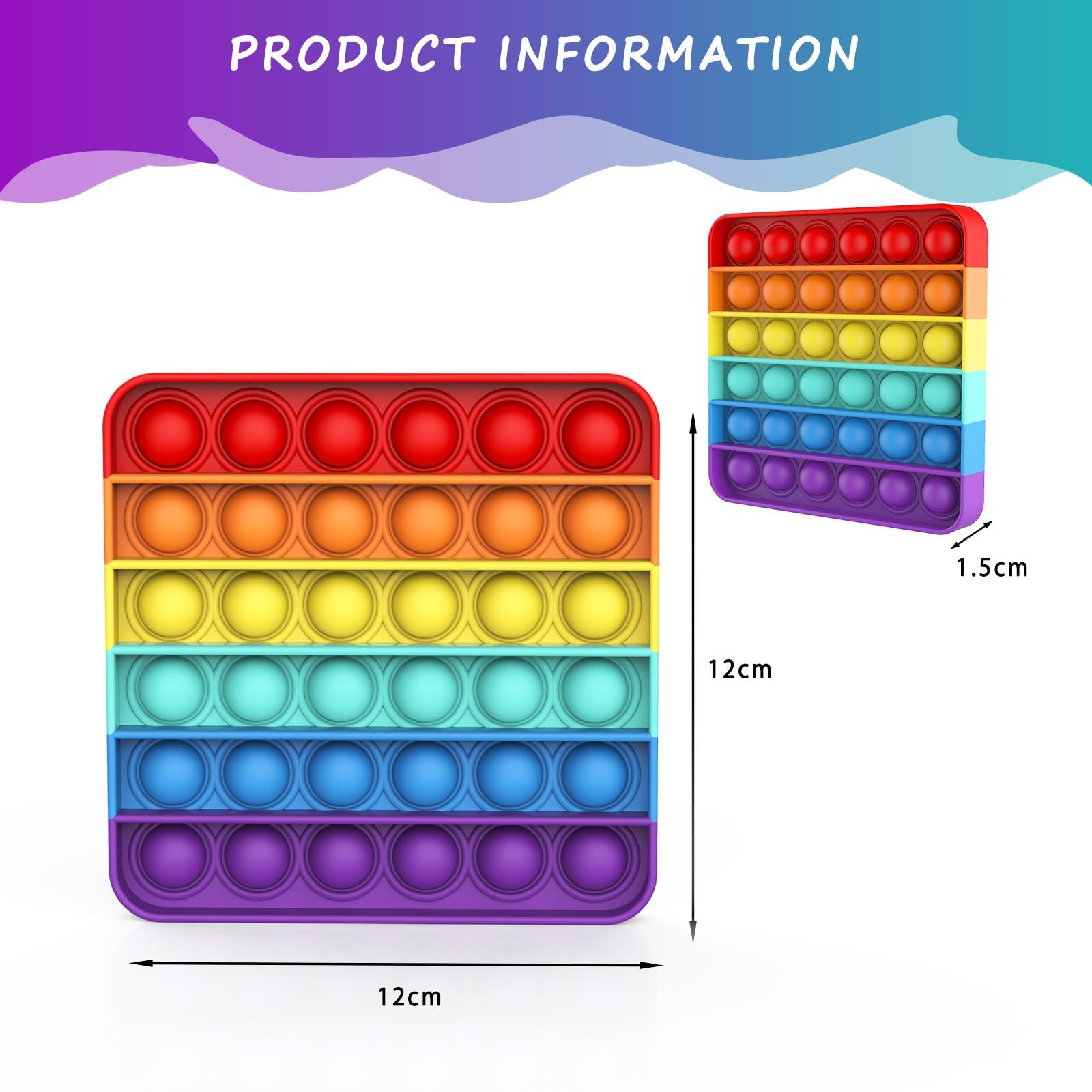 Bdwing Push and Pop Bubble Sensory Fidget Toy, Silikon Sensorisches Angst Relief Finger Toys, Antistress Geschenk für Jungen, Mädchen, Teenager, Gesellschaftsspiele Spielzeug (Rainbow, Square) - Image 6