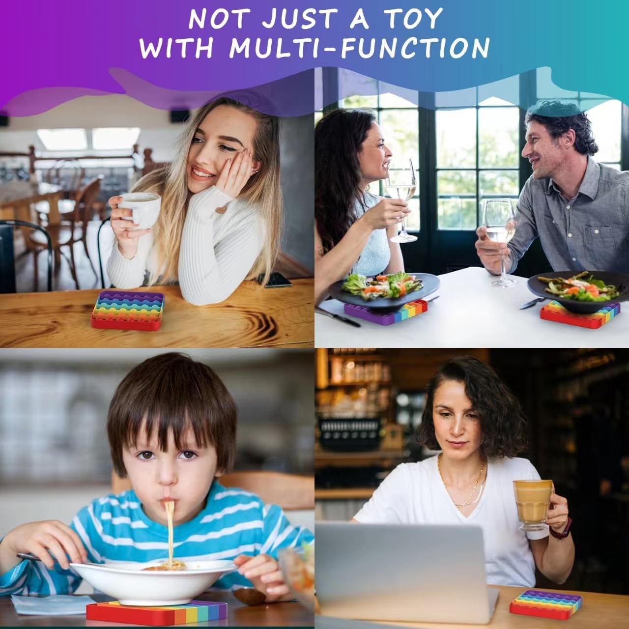 Bdwing Push and Pop Bubble Sensory Fidget Toy, Silikon Sensorisches Angst Relief Finger Toys, Antistress Geschenk für Jungen, Mädchen, Teenager, Gesellschaftsspiele Spielzeug (Rainbow, Square) - Image 4