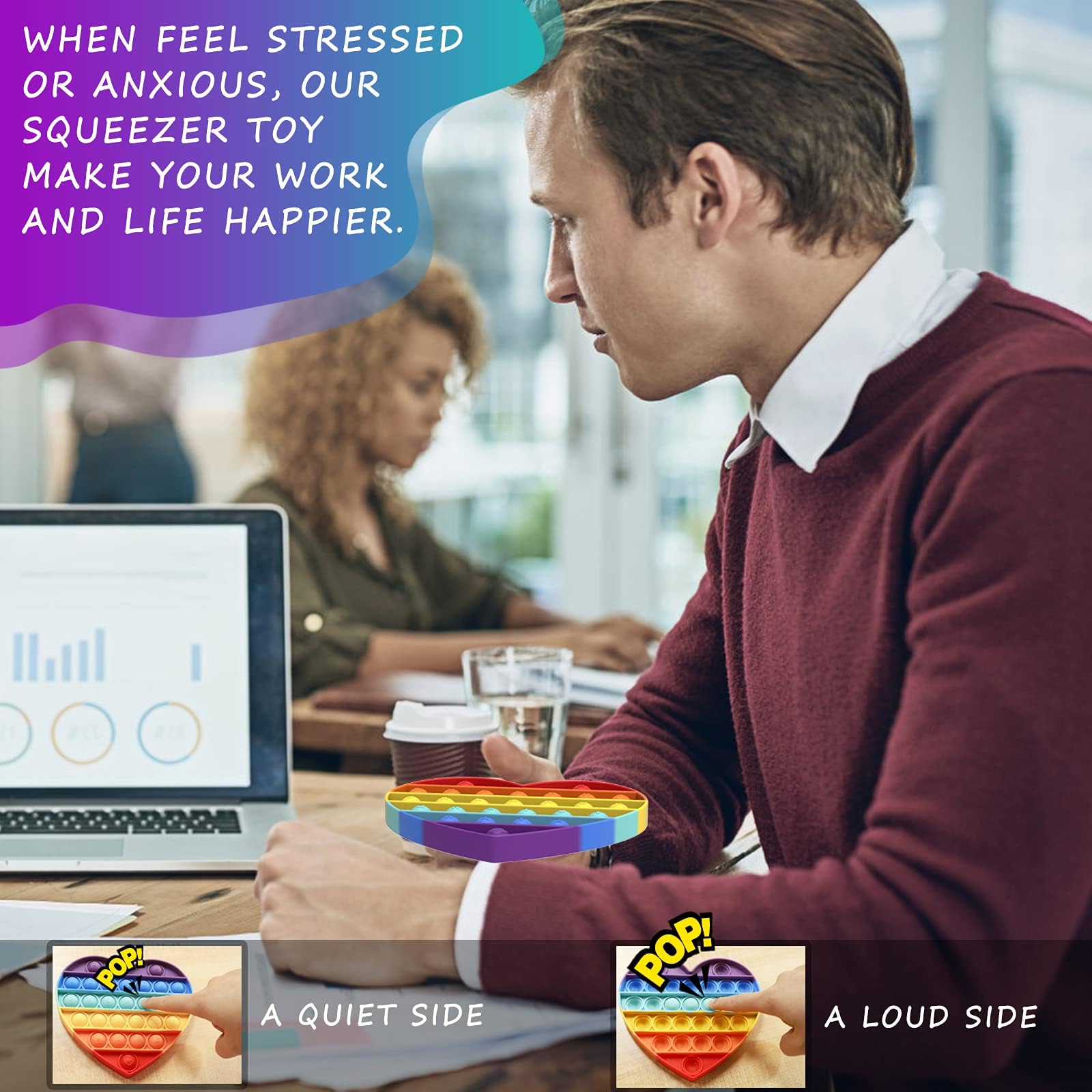Bdwing Push and Pop Bubble Sensory Fidget Toy, Silikon Sensorisches Angst Relief Finger Toys, Antistress Geschenk für Jungen, Mädchen, Teenager, Gesellschaftsspiele Spielzeug (Rainbow, Square) - Image 5