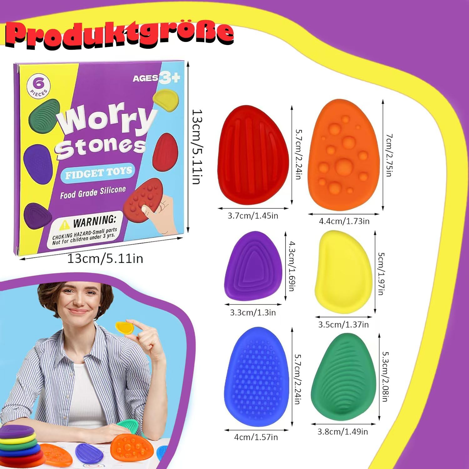 Fidget Toys Sensory Stones 6 Stück, Stressabbau Sensorik Spielzeug Anti Stress Spielzeug, Sensory Toys Für Stress, Angst, Adhs & Autismus - Image 6