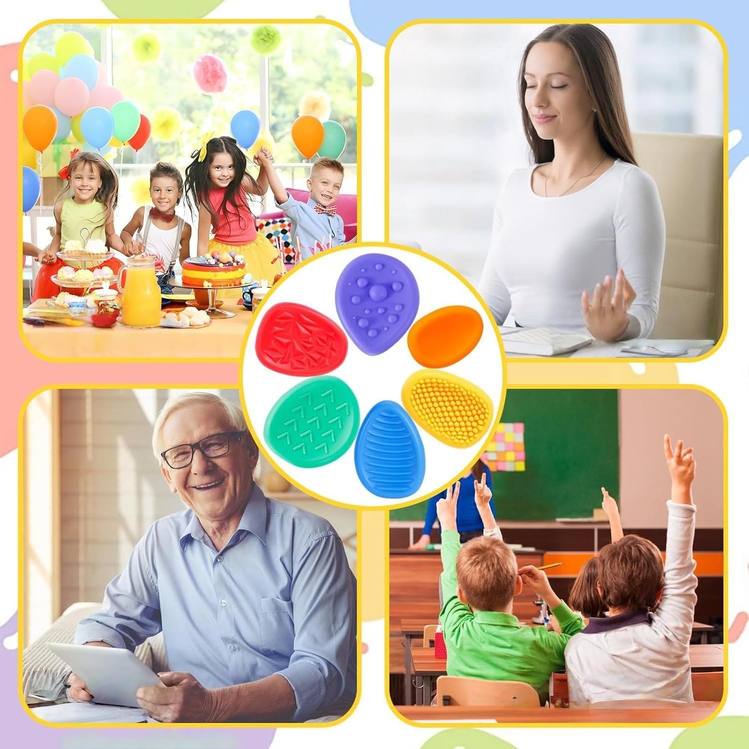 Fidget Toys Sensory Stones, 6 Stück Stressabbau Sensorische Stone Stressberuhigendes Spielzeug Textured Sensory Stone für Kinder und Erwachsene - Image 2