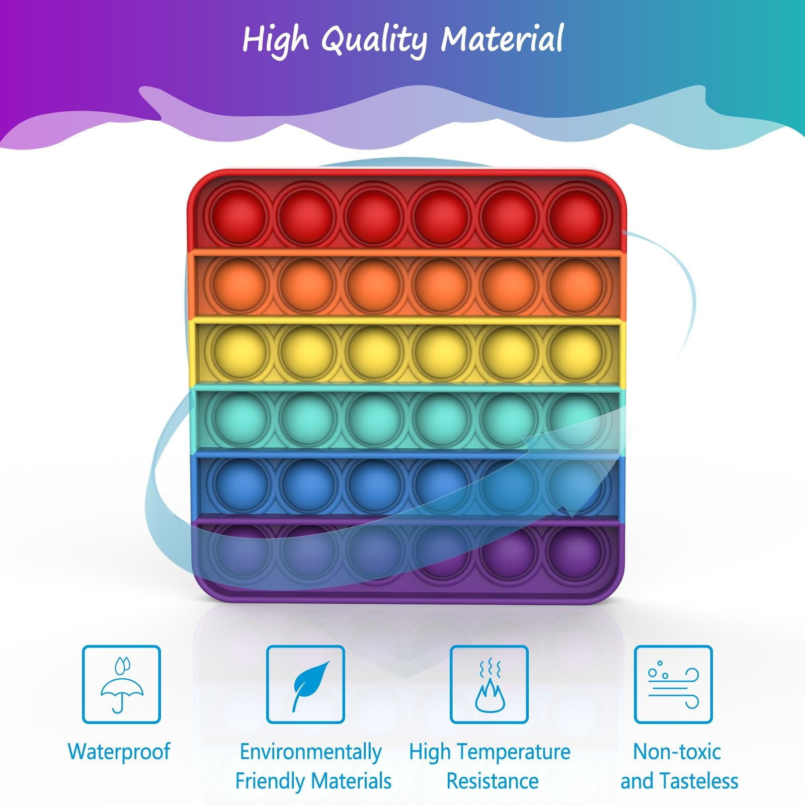 Bdwing Push and Pop Bubble Sensory Fidget Toy, Silikon Sensorisches Angst Relief Finger Toys, Antistress Geschenk für Jungen, Mädchen, Teenager, Gesellschaftsspiele Spielzeug (Rainbow, Square) - Image 7