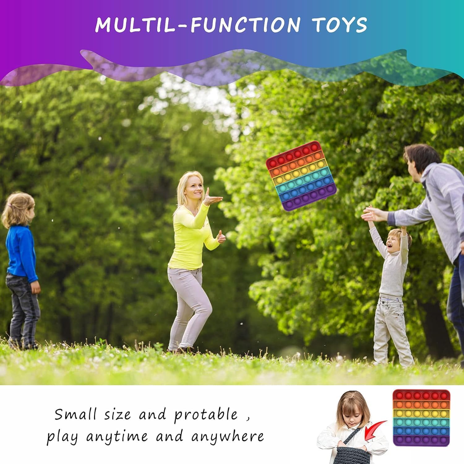 Bdwing Push and Pop Bubble Sensory Fidget Toy, Silikon Sensorisches Angst Relief Finger Toys, Antistress Geschenk für Jungen, Mädchen, Teenager, Gesellschaftsspiele Spielzeug (Rainbow, Square) - Image 2