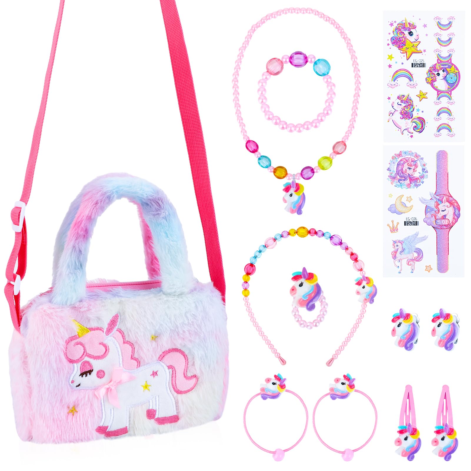Apricitie Einhorn Handtasche - Geschenkset mit Schmuck für Mädchen (3-7 Jahre) - Einhorn Kinderschmuck: Halskette, Armband, Ring, Haarspange - Image 2