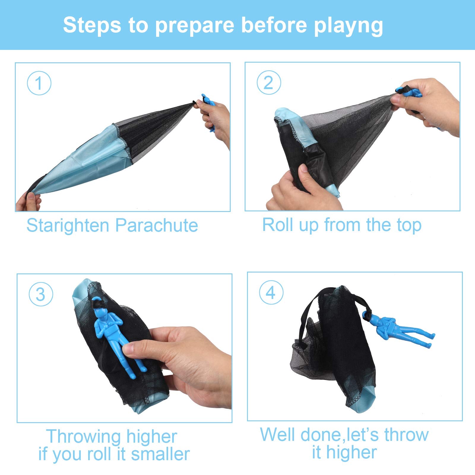Fallschirm Spielzeug Kinder, funvce 4 Stück Fallschirmspringer Kleines Spielzeug, Hand Wurfspiel Outdoor Flugspielzeug, Party Mitgebsel Kindergeburtstag, Wurf Parachute Spiele für Draußen - Image 5