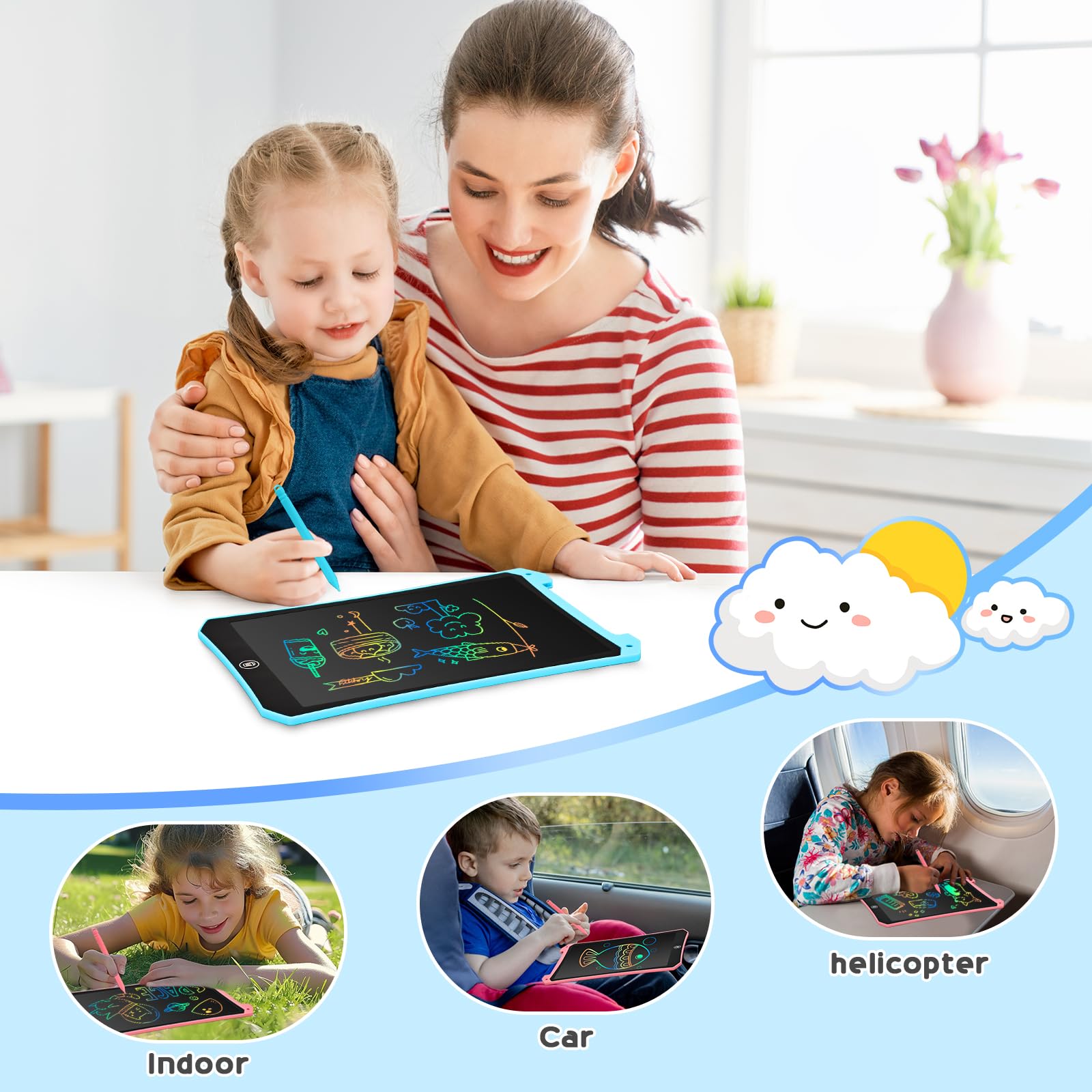 BlueSwan Maltafel Zaubertafel Reise Spielzeug für Unterwegs Kinder 2 3 4 5 6+ Jahre,10 Zoll LCD Schreibtafel mit löschfunktion,Beschäftigung im Flugzeug Autofahrt Restaurant Kleinkind Geschenk,Blau - Image 4