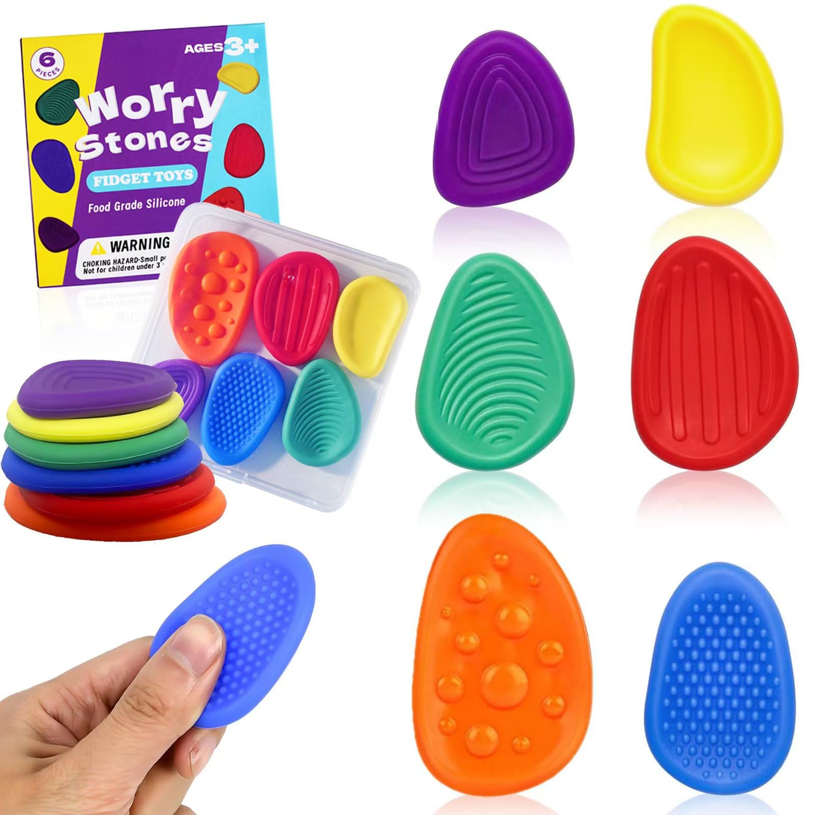 Fidget Toys Sensory Stones 6 Stück, Stressabbau Sensorik Spielzeug Anti Stress Spielzeug, Sensory Toys Für Stress, Angst, Adhs & Autismus