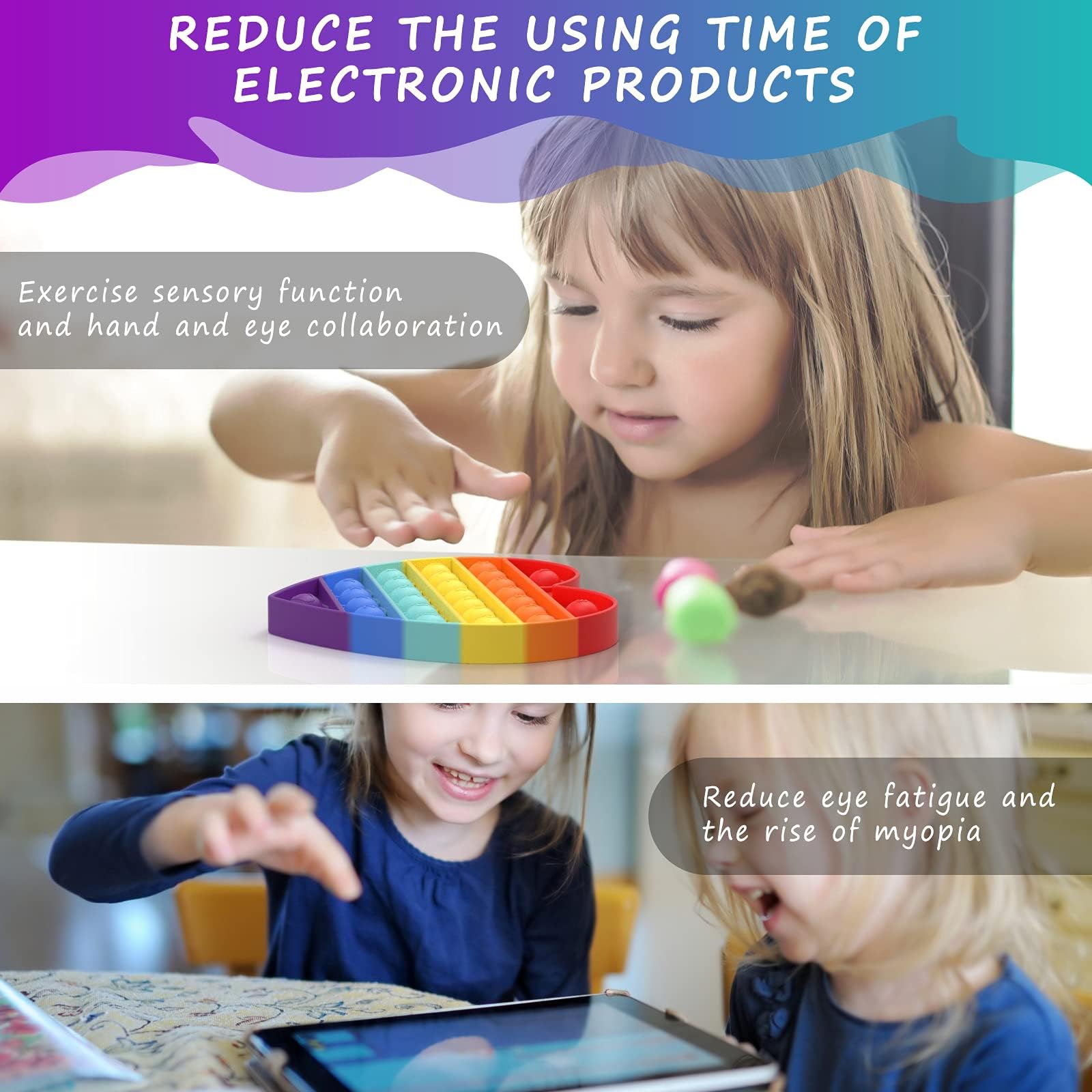 Bdwing Push and Pop Bubble Sensory Fidget Toy, Silikon Sensorisches Angst Relief Finger Toys, Antistress Geschenk für Jungen, Mädchen, Teenager, Gesellschaftsspiele Spielzeug (Rainbow, Square) - Image 3