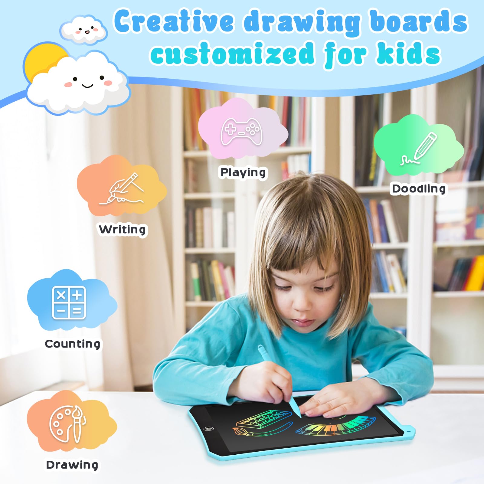 BlueSwan Maltafel Zaubertafel Reise Spielzeug für Unterwegs Kinder 2 3 4 5 6+ Jahre,10 Zoll LCD Schreibtafel mit löschfunktion,Beschäftigung im Flugzeug Autofahrt Restaurant Kleinkind Geschenk,Blau - Image 2