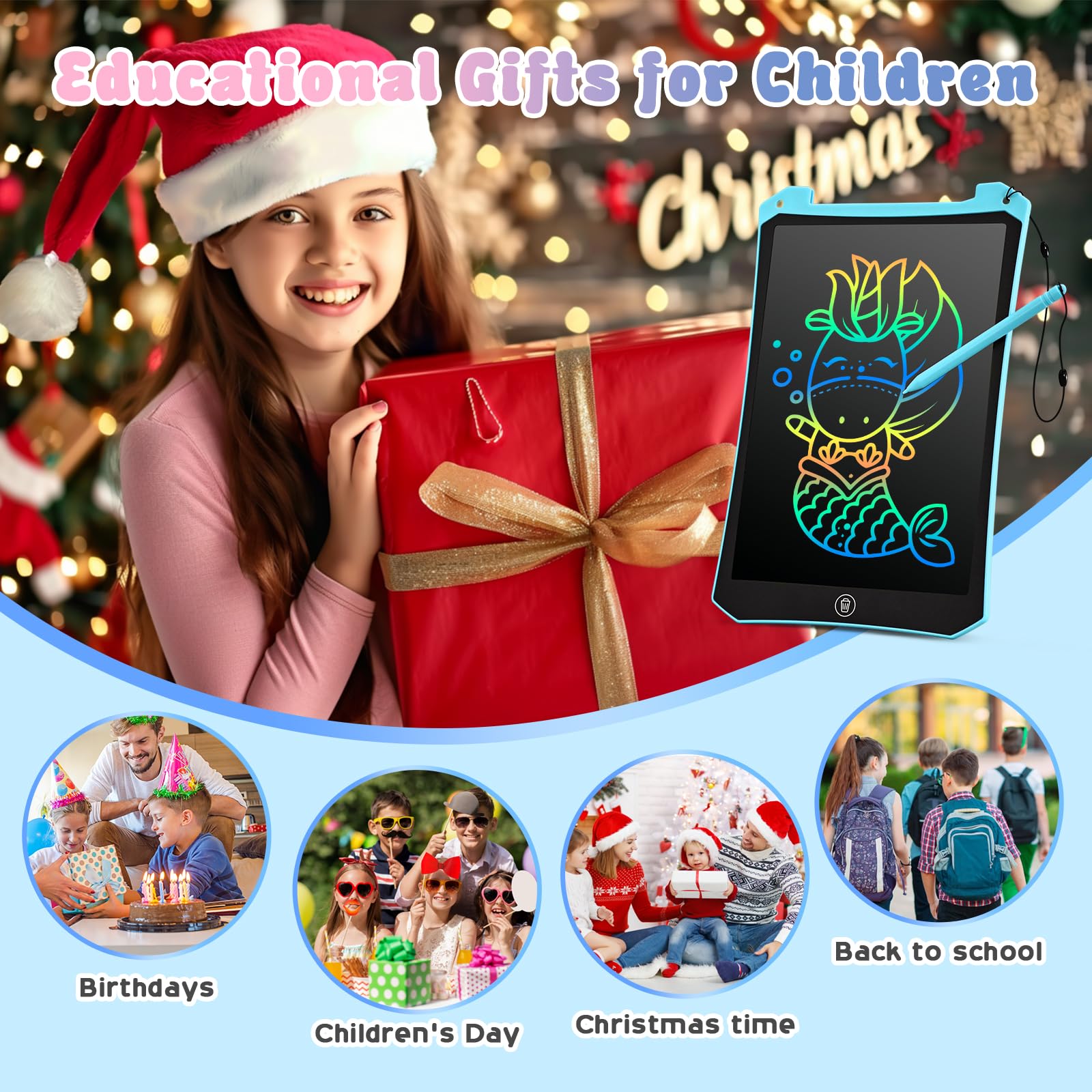 BlueSwan Maltafel Zaubertafel Reise Spielzeug für Unterwegs Kinder 2 3 4 5 6+ Jahre,10 Zoll LCD Schreibtafel mit löschfunktion,Beschäftigung im Flugzeug Autofahrt Restaurant Kleinkind Geschenk,Blau - Image 7